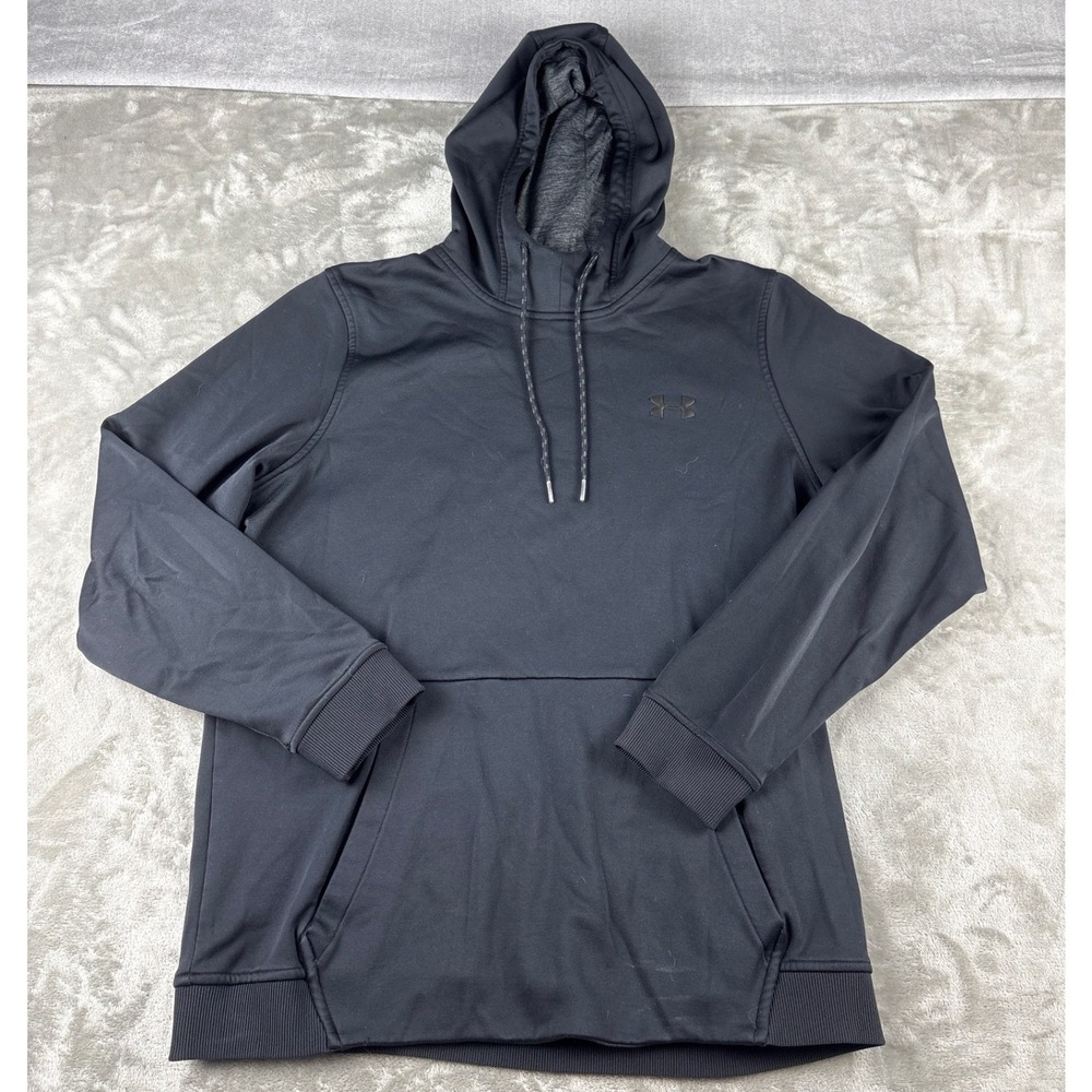 Under Armour Hoodie Mens Large ColdGear Black Loose Fit Pullover EUC